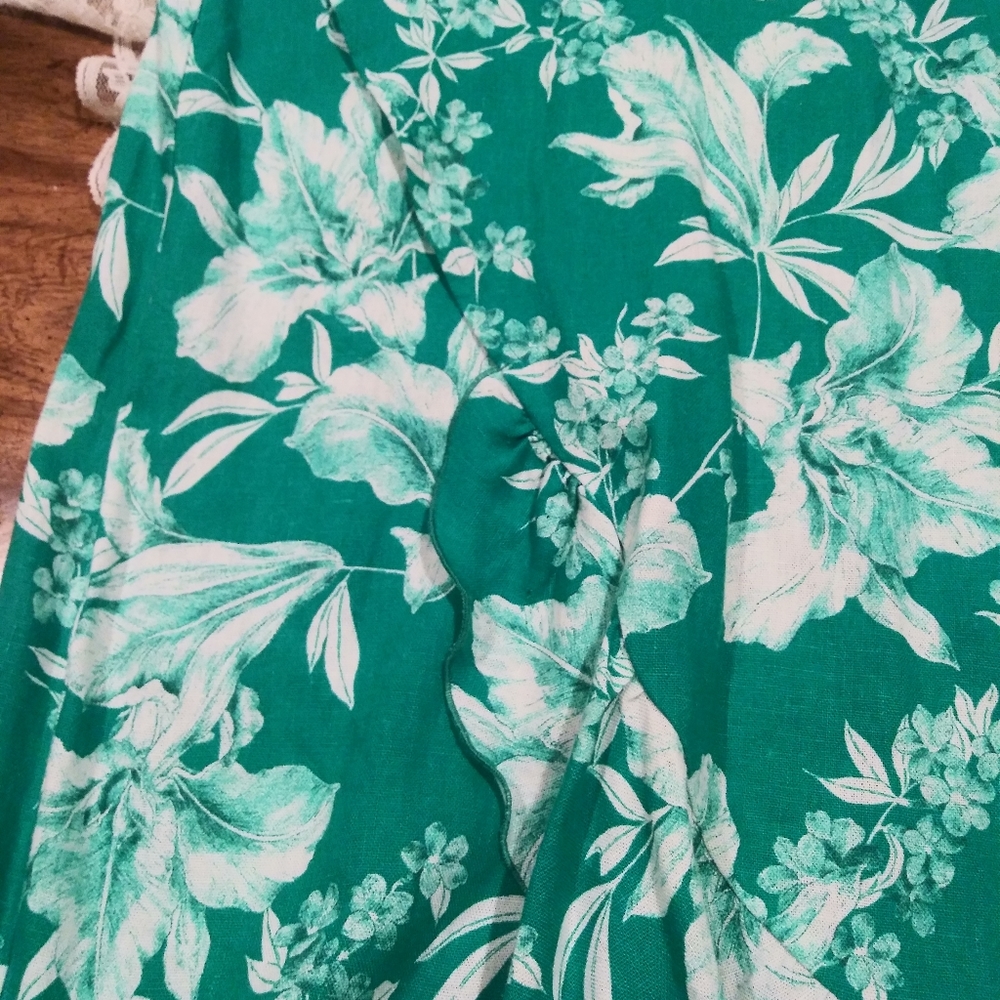 SOLD Zara linen rustic floral ruffle midi skirt - Picture 4 of 5